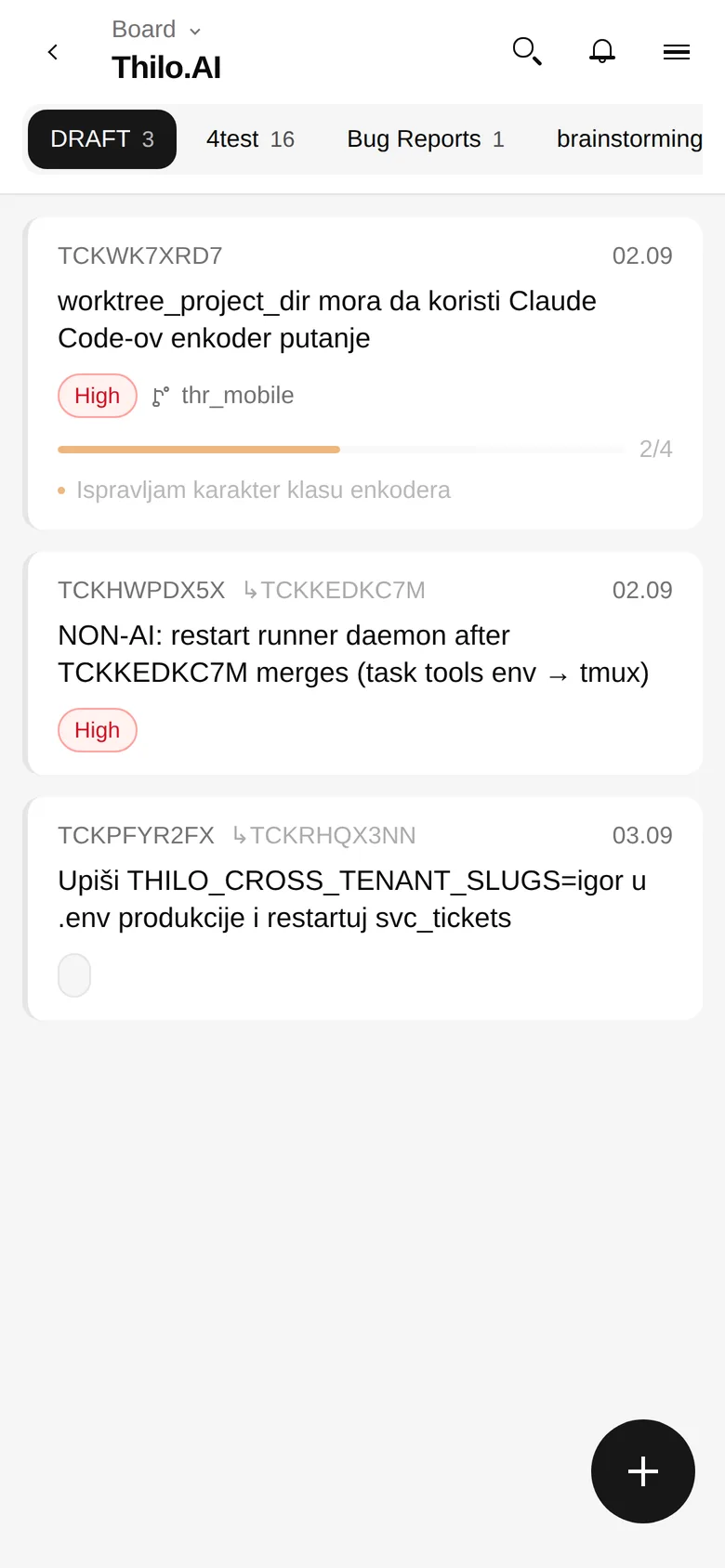 thilo mobile app — kanban board